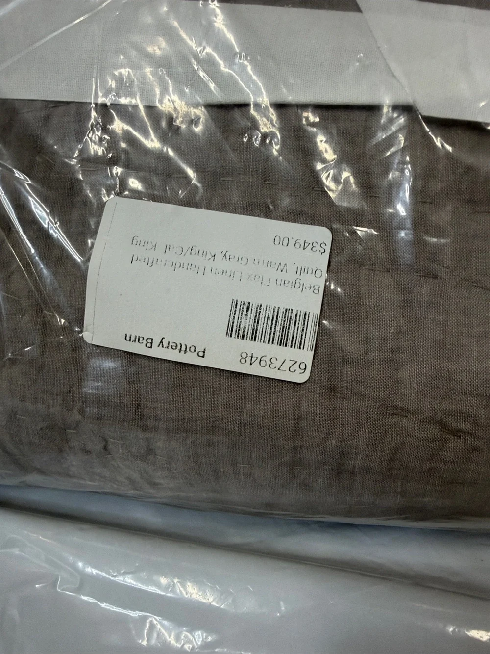 Pottery Barn Belgian Flax Linen Handcrafted Quilt KING / CAL Warm Gray NWT